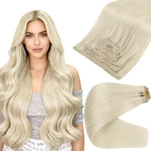 Full Shine Blonde Human Hair Clip in Extensions 22 Inch Long Hair Extensions for Women Seamless Extension Clip ins Straight Remy Natural Hair 8 Pcs 1