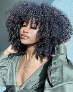 RunM Short Curly Afro Wig With Bangs for Black Women Kinky Curly Hair Wig Afro Synthetic Full Wigs?Black?