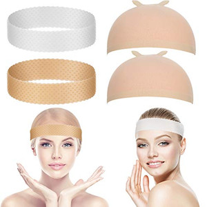 WILLBOND 4 Pieces Nylon Wig Caps and Silicone Wig Grip Band for Lace Front Set for Women Human Hair Seamless Non-slip Headband Stretchy Adjustable fo