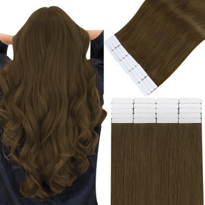 Easyouth Tape ins Human Hair Extensions Medium Brown Tape in Extensions Brown 14 Inch 20pcs Hair Extension Real Human Hair Tapes in for Beginners