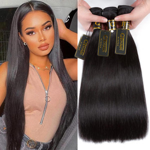 QTHAIR 18A Straight Human Hair Bundles(18 20 22,300g,Natural Black) 100% Unprocessed Human Hair Extensions Indian Straight Virgin Human Hair Bundles