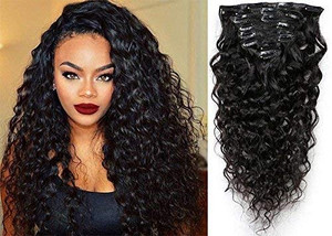 Clip in Natural Curly Brazilian Hair Extensions Wave Wave Clip In Hair Extensions for Black Women Full Head Wavy Hair Extension Clip Ins (14inch, 1 W