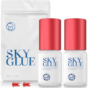 2 Bottles Sky Glue for Eyelash Extensions S+ | Super Strong Black Lash Extension Adhesive for Professional Long Lasting Semi Permanent Individual Las