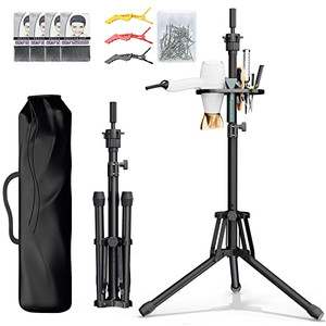 ORWOD Wig Head Stand Adjustable Height - Upgrade Wig Tripod Stand with Reinforced Tool Tray , Foldable Mannequin Head Stand for Beauty and Hairdressi