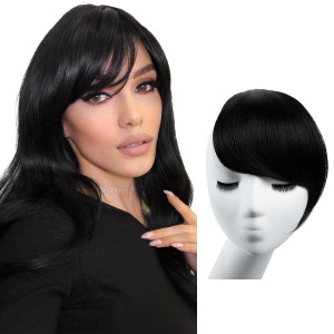 SARLA Jet Black Clip in Side Bangs Straight Synthetic Hair Extension One Piece for Women