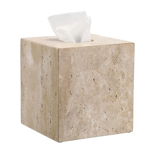 Sumnacon Square Tissue Box Cover Natural Travertine Tissue Cover with Pads, Heavy Duty Stone Tissue Box Holder,Gorgeous Tissue Holder for Toilet Bath