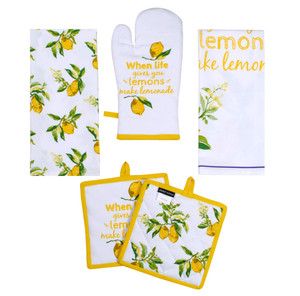 AMOUR INFINI Pot Holders, Oven Mitt and Kitchen Towel Heat Resistant 5-Piece Cotton Kitchen Set Perfect for Cooking, Baking, and Grilling Gift Set (C