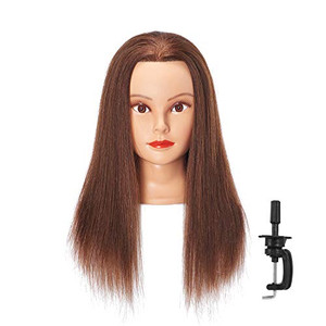 Hairlink 20-22'' Mannequin Head With Human Hair Styling Training Head Dolls for Cosmetology Manikin Maniquins Practice Head with Stand (6611LB0414H)