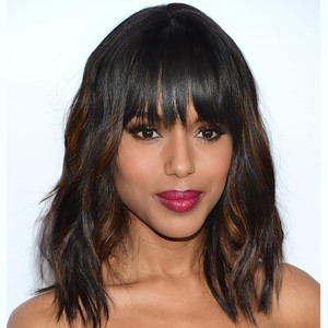 AISI HAIR Wavy Bob Wigs with Bangs for Women Black Mixed Brown Color Short Wavy Bob Curly Wig Synthetic Natural Looking Heat Resistant Fiber Hair for