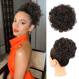 Oseti Curly Hair Bun Brown Hair Accessories Faux Bun Clip in Ponytail Hair Extensions for Black Women Large Curly Hair Buns Hair Piece Synthetic Mess