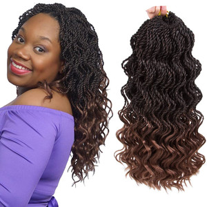 35Strands/Pack Wavy Senegalese Twist Crochet Braids 6packs/lot 14Inch Synthetic Crochet Hair Curly Twist Braiding Hair (14 Inch, T1B/30#)