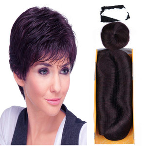 Mayloss 28 Pcs Human Hair Extensions with Top Closure Unprocessed Brazilian Curly Short Virgin Hair Weave Wavy (3" 4" 5" Mix Lenght 100g/pcs 99J Colo