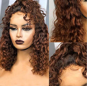 Ombre Color Short Water Wave Bob Wig13x6 Curly HD Lace Front Human Hair Wigs With Baby Hair Plucked Remy Brazilian Lace Bob Wigs 150% Density 1B/30 C