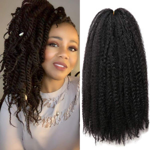 3 Packs Kinky Marley Braiding Hair for Twists 18 Inch Long Afro Kinky Marley Hair Twist for Butterfly Locs Crochet Braids Hair(1B#)