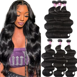 Unice Hair 22 20 18 inches Brazilian Body Wave Virgin Hair 3 Bundles, 100% Unprocessed Brazilian Wavy Human Hair Weave Extensions, Natural Black Colo