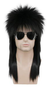 karlery Men Women Long Straight Black Wig 70s 80s Heavy Metal Rocker Wig Disco Mullet Wig