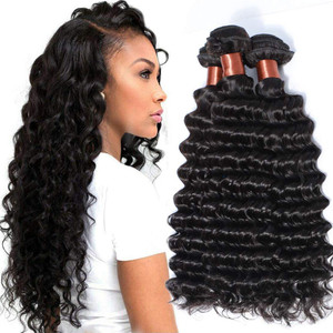 BLACKMOON HAIR Brazilian Virgin Hair Deep Wave Bundles Unprocessed Virgin Human Hair Extension Deep Curly Hair Weave Natural Color (18 20 22 Inch)