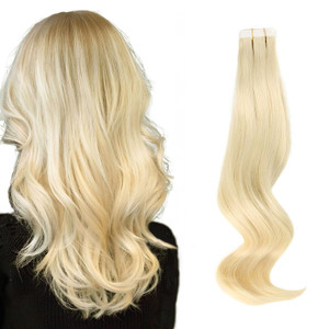 ABH AMAZINGBEAUTY HAIR Tape in Hair Extensions Human Hair, Semi-permanent Remy Human Hair Tape ins, 20 Pieces 50 Grams, Ash Platinum Blonde 60, 14 In