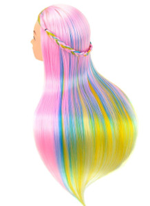 PERFEHAIR Cosmetology Mannequin Manikin Heads with Hair, Colorful Mannequin Practice Dolls Head- Synthetic Hair (Pink Series)