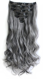 SWACC Women 20 Inches Curly Full Head 7 Separate Pieces Heat Resistance Synthetic Hair Clip in Hair Extensions (Grey)