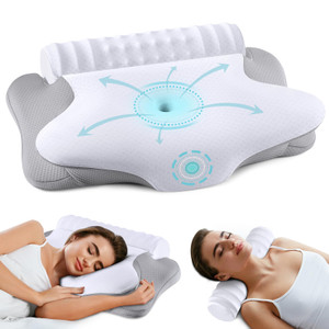onesmile Cervical and Roll Neck Pillow - 2 in 1 Ergonomic Pillows, Neck Support Pillow for Sleeping, Memory Foam Pillows for Side, Back & Stomach Sle