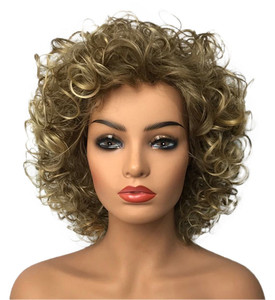 Wiginway Women Short Curly Heat Resistant Synthetic Hair Wigs Big Curly Dark Blonde Fashion Wigs 8 Inch