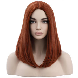 BERON Dark Orange Wigs Straight Middle Length Wig Middle Part Women's Wig for Cosplay Halloween Party or Daily Use Wig Cap Included