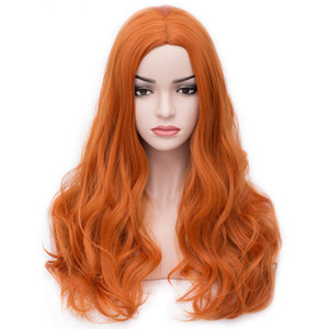 BERON Orange Wig Women Long Wavy Wig Orange Cosplay Costume Wig Center Parted Full Synthetic Wigs Wig Cap Included (Orange)