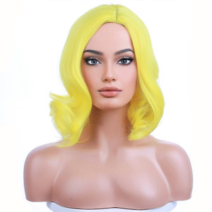 BERON Yellow Wig for Women Girls Short Curly Wavy Bob Wig Yellow Colored Heat Resistant Synthetic Hair Wigs for Costume Cosplay Wigs