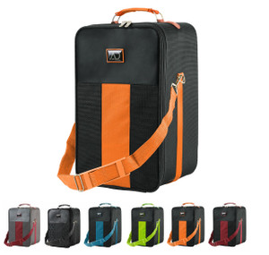 Adolfo Design Large Wig Travel Box with Top Handle, Shoulder Strap & Double Zipper, Carrying Case with Removable Head-Holding Base -Black & Purple