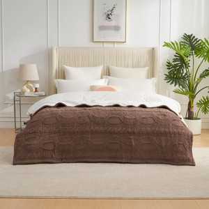 Amélie Home Cable Knit Throw Blanket for Couch, Chenille Sherpa Soft Cozy Throw Blankets for Sofa Chair Comfortable Home, 50"x60", Brown