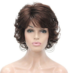 Aimole Short Curly Ends Wigs Synthetic Women's Fiber Wig With Layered Bangs(31 Auburn)
