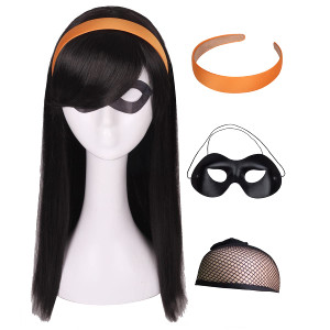 ColorGround Long Straight Black Natural Cosplay Wig for Halloween (Black)