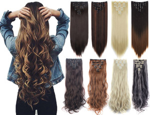Lelinta 24" Thick Curly Full Head Clip in on Double Weft Hair Extensions Medium Brown