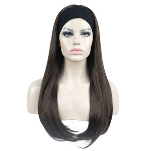 Aimole Long Straight 3/4 Women's Wigs with Black Headband Hair Synthetic Hair(6 Chestnut Brown)