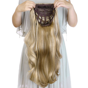 24" Long Straight Wavy Clip in Half Head Tied Wig Blonde Synthetic Hair Extensions For Women 210g 8-22#