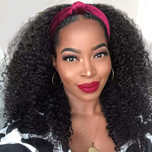 Nadula Hair Afro Kinky Curly Half Wigs Human Hair for African American Women, 100% Virgin Human Hair Headband Curly 3/4 Half Wigs Glueless Wear and G