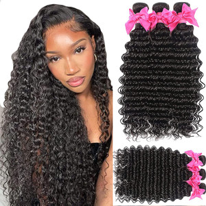 Aatifa Lace Rosa Brazilian Virgin Hair Deep Wave 3 Bundles 100% Unprocessed Natural Color Can Be Dyed and Bleached, (22/24/26 Inch)