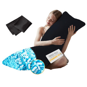 DOWNCOOL Quilted Memory Foam Body Pillow - Large Full Body Pillows for Adults - Soft Long Bed Pillows for Side Sleepers - 20x54 inch (Grey)