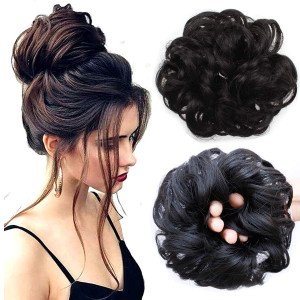 ASUITOFK Messy Bun Hair Piece Thick Updo Scrunchies Synthetic Hair Extensions Ponytail Hair Wig Hairpiece Off Black
