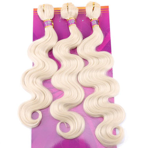 Body Wave Synthetic Hair Weave Extensions 3 Bundles Color 613 Blonde Heat Resistant Fiber (613#)