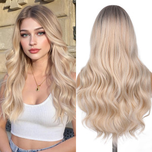 Lady Miranda Blonde Wigs for White Women Brown to Ash Blonde Natural Looking High Density Heat Resistant Synthetic Hair Weave Full Wigs for Women Mid