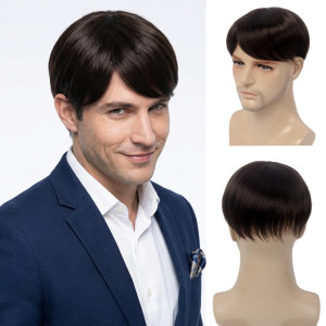 H&Bwig Men Short Toppers Hairpiece Brown Clips in Hair Extensions for Covering White Loss Hair Toupee