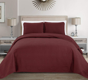 MK Home Mk Collection Solid Embossed Bedspread Bed Cover Over Size (Burgundy, King/California King)