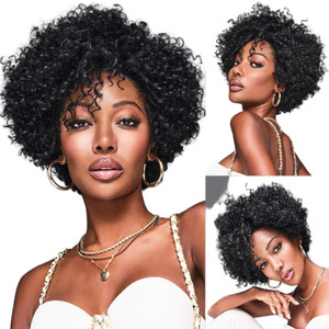 BECUS Afro Curly Wigs for Black Women Heat Resistant Brazilian Remy Human Hair Wigs(8 inches Natural Spiral Black #1B)