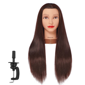 Headwinn Mannequin Head with Hair 26"-28" Synthetic Fiber Hair Styling Training Head Manikin Cosmetology Doll Head for Wigs Free Clamp Stand (Brown)