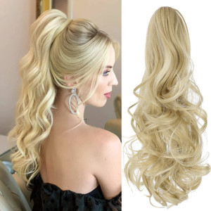 Leterly Ponytail Extension Clip in Claw 18" Curly Wavy Pony Tails Clip-on Long Hairpiece Jaw for Women Light Blonde Mix Bleach Blonde