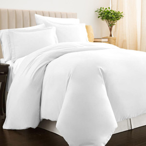 Pizuna Pure 100% Cotton Queen Duvet Cover with Shams, Luxurious 400 Thread Count Long Staple Cotton Sateen Weave with Hidden Button Closure (Combed W