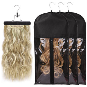 Wig Bags Storage With Hanger- 3PCS Hair Extensions Storage Bag Hair Hangers For Extensions Hairpieces Storage Holder (black)