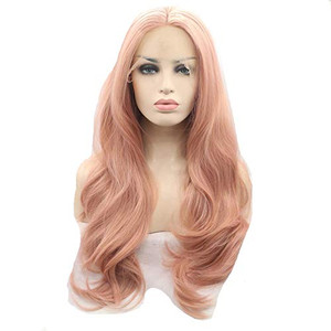 Melody Pink Lace Front Wigs - Long Natural Wave Middle Part Candy Pink Synthetic Lace Front Wigs For Women Half Hand Tied Heat Resistant Fiber Hair 2